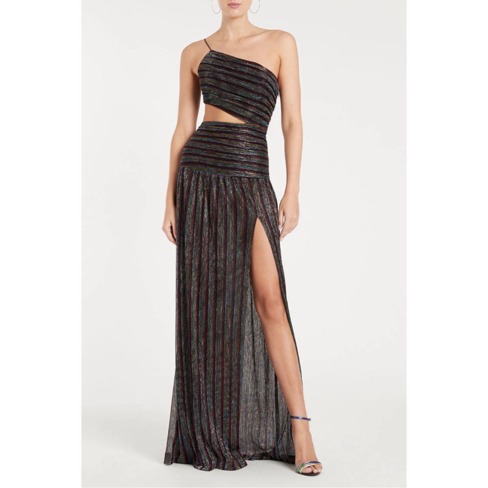 Rebecca Vallance Black and Silver Striped Maxi Dress